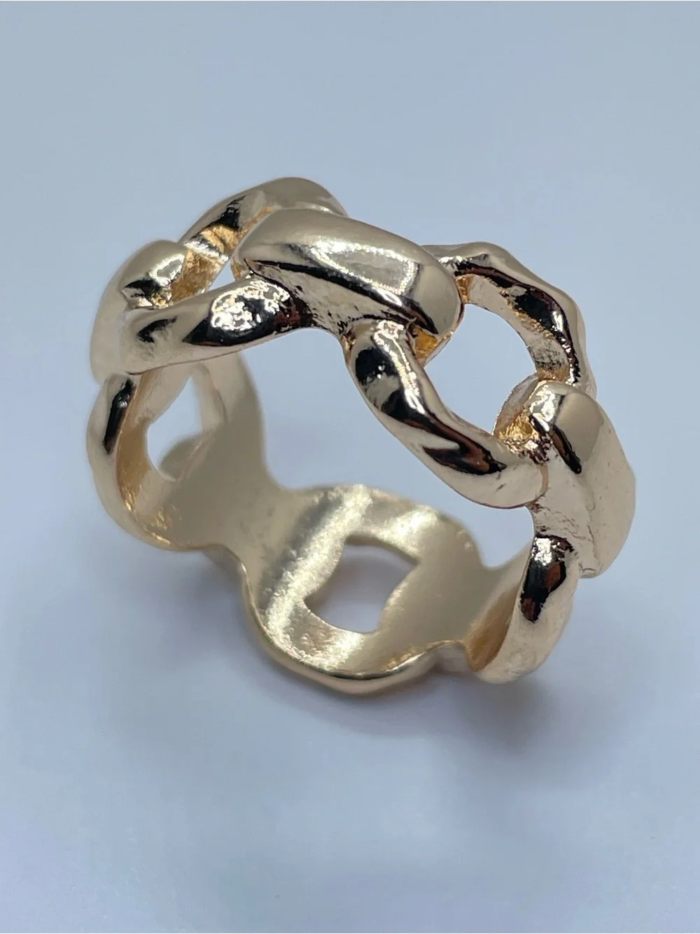 Gold Chunky Chain Link Look Stacking Ring Size 7.5 Modern Statement